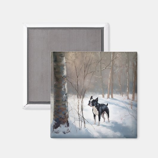 Boston Terrier Laat het sneeuwen Kerstmis Magneet (Voorkant / Achterkant)