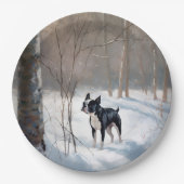 Boston Terrier Laat het sneeuwen Kerstmis Papieren Bordje (Voorkant)