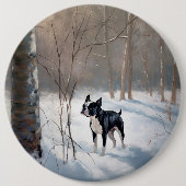 Boston Terrier Laat het sneeuwen Kerstmis Ronde Button 6,0 Cm (Voorkant)