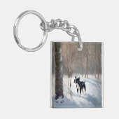 Boston Terrier Laat het Sneeuwen Kerstmis Sleutelhanger (Voorkant Links)