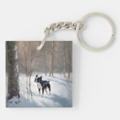 Boston Terrier Laat het Sneeuwen Kerstmis Sleutelhanger (Achterkant)