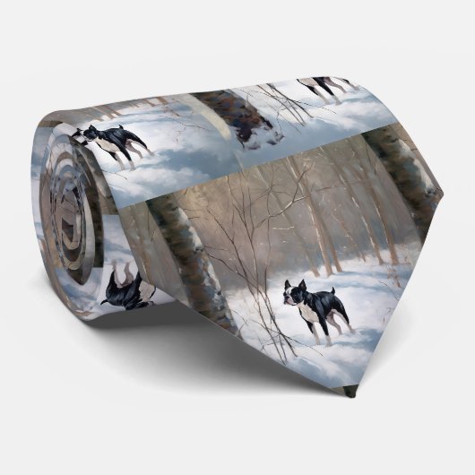 Boston Terrier Laat het sneeuwen Kerstmis Stropdas (Opgerold)