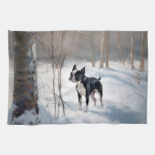 Boston Terrier Laat het sneeuwen Kerstmis Theedoek (Horizontaal)