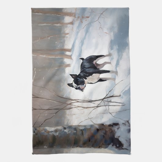 Boston Terrier Laat het sneeuwen Kerstmis Theedoek (Verticaal)