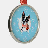 Boston Terrier laat het sneeuwen Metalen Ornament (Rechts)