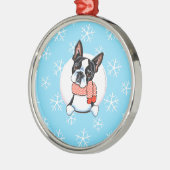Boston Terrier laat het sneeuwen Metalen Ornament (Links)