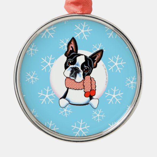 Boston Terrier laat het sneeuwen Metalen Ornament (Voorkant)
