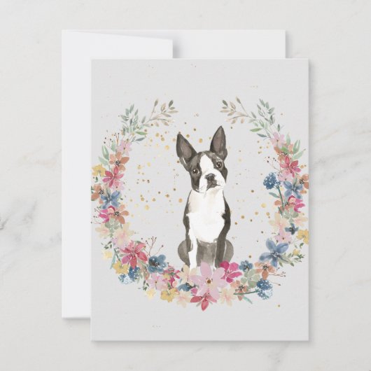 Boston Terrier Lente Bloemen Monogram Notitiekaartje (Voorkant)