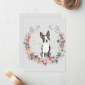 Boston Terrier Lente Bloemen Monogram Notitiekaartje (Voorkant / Achterkant in situ)