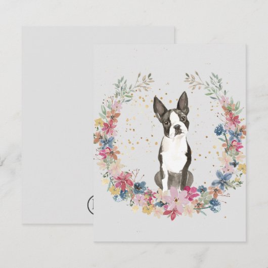 Boston Terrier Lente Bloemen Monogram Notitiekaartje (Voorkant / Achterkant)