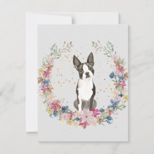 Boston Terrier Lente Bloemen Monogram Notitiekaartje