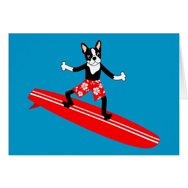 Boston Terrier Longboard Surfer (Voorkant Horizontaal)