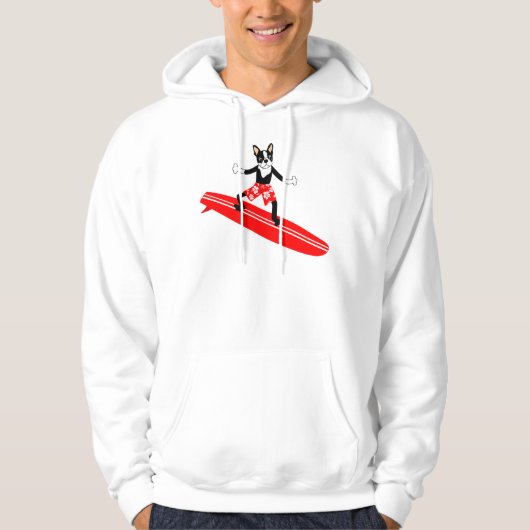 Boston Terrier Longboard Surfer Hoodie (Voorkant)