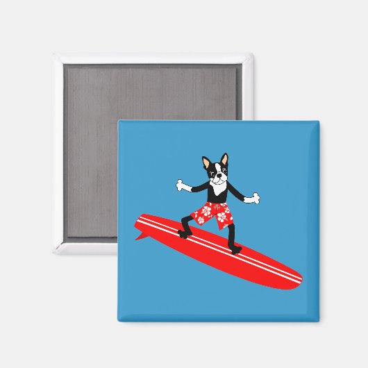 Boston Terrier Longboard Surfer Magneet (Voorkant / Achterkant)