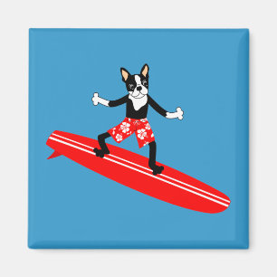 Boston Terrier Longboard Surfer Magneet