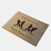 Boston Terrier loopt op Liefde Deurmat (Schuin)