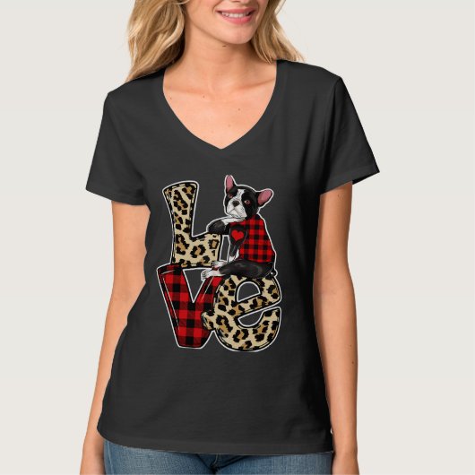 Boston Terrier Love Leopard Happy T-shirt (Voorkant)