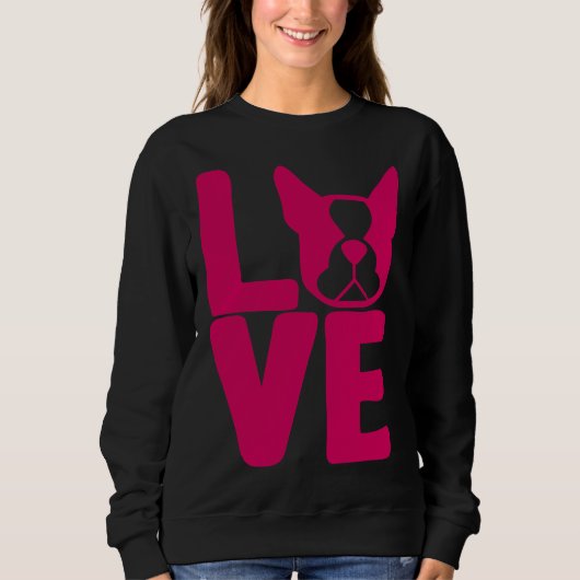 Boston Terrier Love Square in Pink Relaxed Fit Trui (Voorkant)