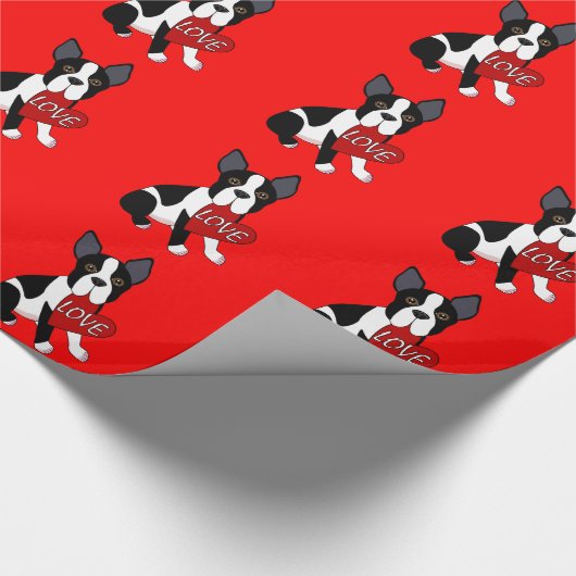 Boston Terrier Love Wrapping Paper Cadeaupapier (Hoek)