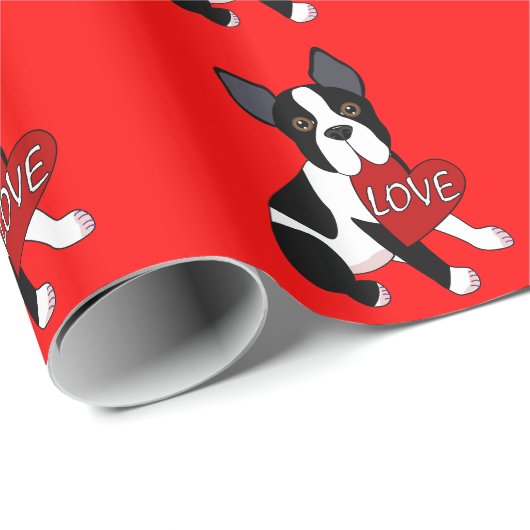 Boston Terrier Love Wrapping Paper Cadeaupapier (Rol Hoek)