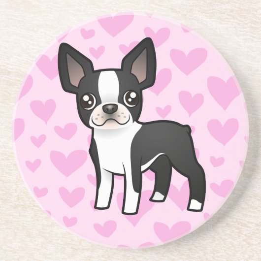Boston Terrier Love Zandsteen Onderzetter (Voorkant)