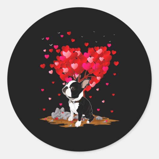 Boston Terrier Lover Heart Shape Boston Terrier Va Ronde Sticker (Voorkant)