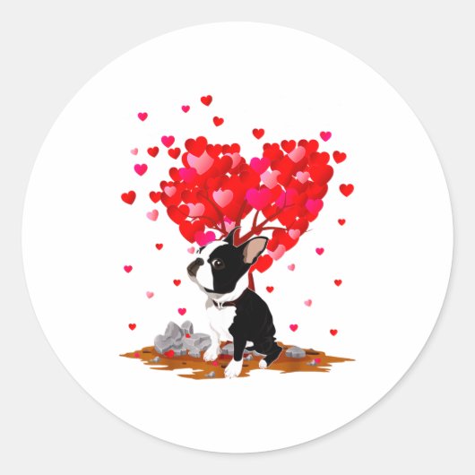Boston Terrier Lover Heart Shape Boston Terrier Va Ronde Sticker (Voorkant)