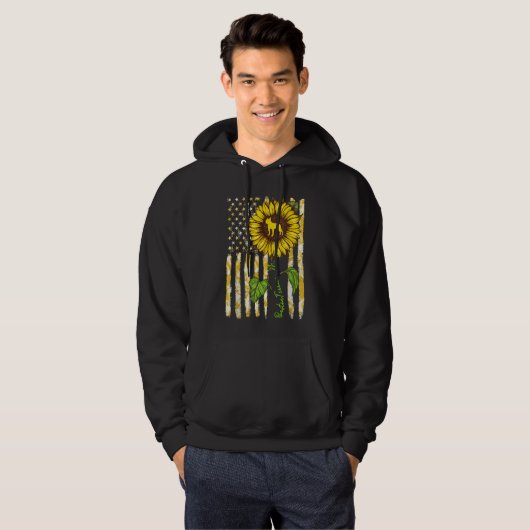 Boston Terrier Ma Sunflower American Flag Dog Hoodie (Voorkant volledig)