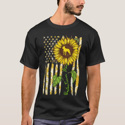 Boston Terrier Ma Sunflower American Flag Dog T-shirt (Voorkant)