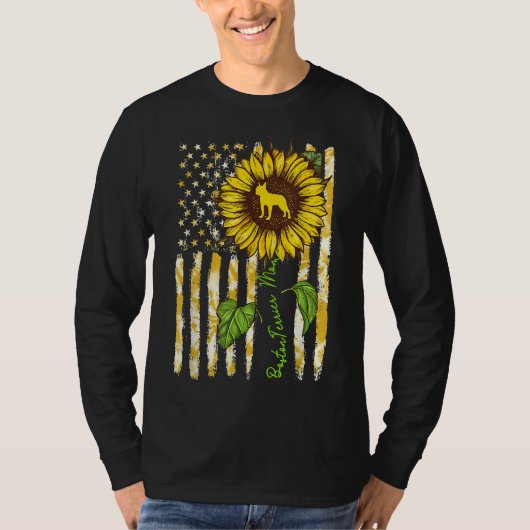 Boston Terrier Ma Sunflower American Flag Dog T-shirt (Voorkant)