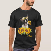 Boston Terrier Ma Sunflower Summer Dog mama W T-shirt (Voorkant)