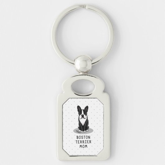 Boston Terrier Mam (zwart) Cute Dog Mam Sleutelhanger (Voorkant)