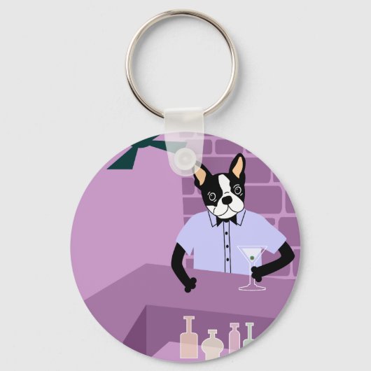 Boston Terrier Martini Bar Sleutelhanger (Voorkant)