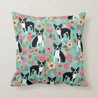 Boston Terrier Meisjesachtige Vintage Bloemen Prin Kussen
