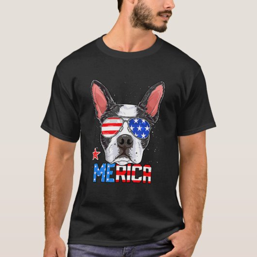 Boston Terrier Merica 4th of July  Men Boys Dog Pu T-shirt (Voorkant)