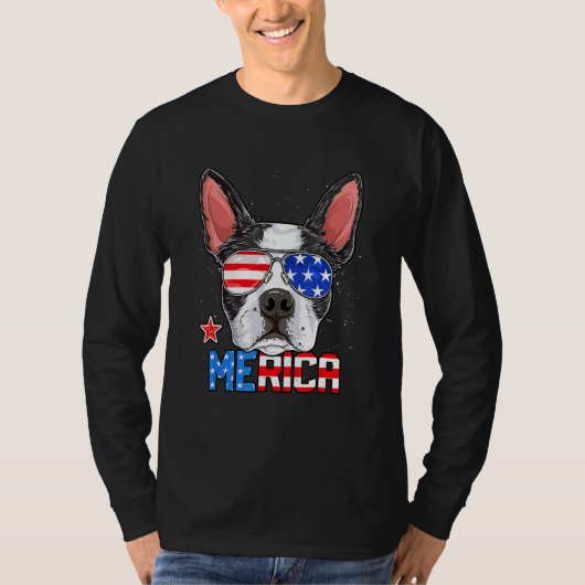 Boston Terrier Merica 4th of July  Men Boys Dog Pu T-shirt (Voorkant)