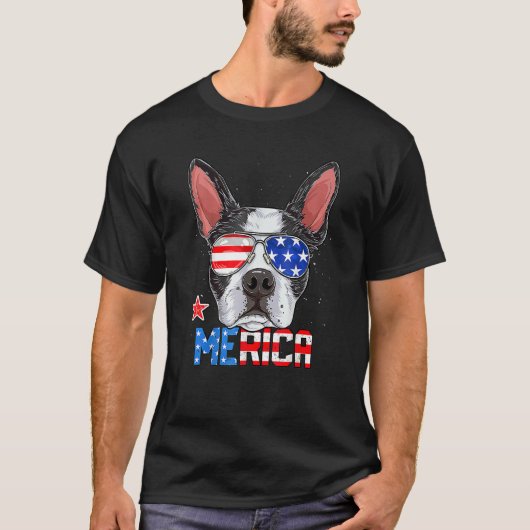 Boston Terrier Merica 4th Of July Men Boys Dog Pup T-shirt (Voorkant)