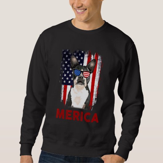 Boston Terrier Merica Patriotic American Flag 4th Trui (Voorkant)