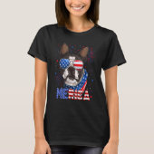 Boston Terrier Merica Zonnebril 4 juli Ameri T-shirt (Voorkant)