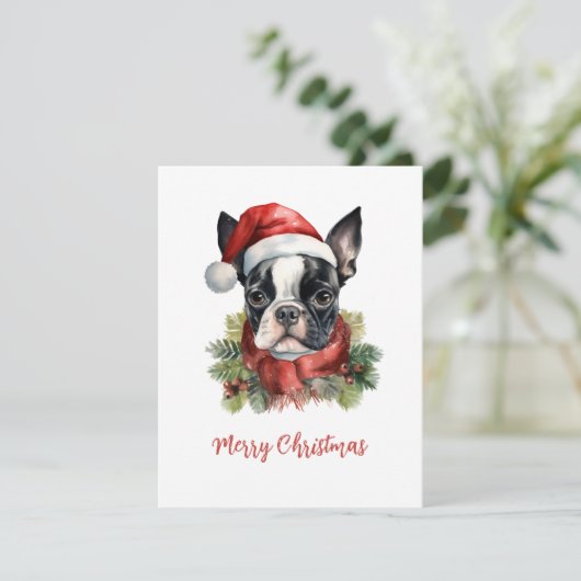 Boston Terrier Merry Christmas Kaart (Staand voorkant)