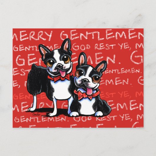Boston Terrier Merry Gentlemen Funny Christmas Feestdagenkaart (Voorkant)