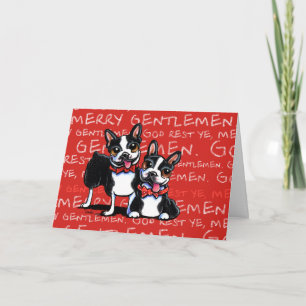 Boston Terrier Merry Gentlemen Kerstmis Feestdagen Kaart