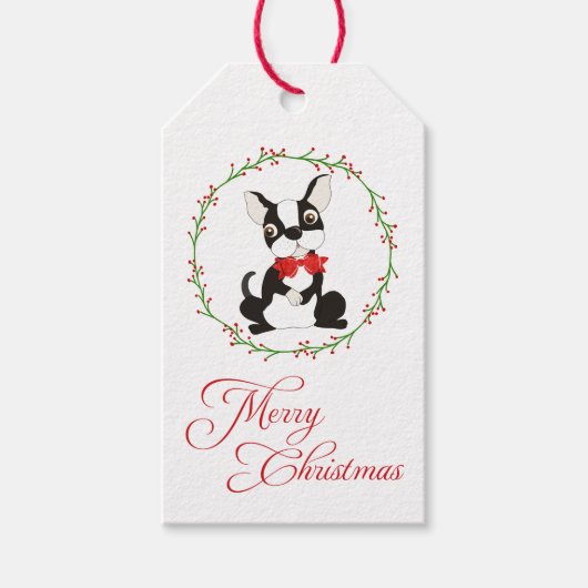 Boston Terrier Merry Kerstmis Cadeaulabel (Voorkant)