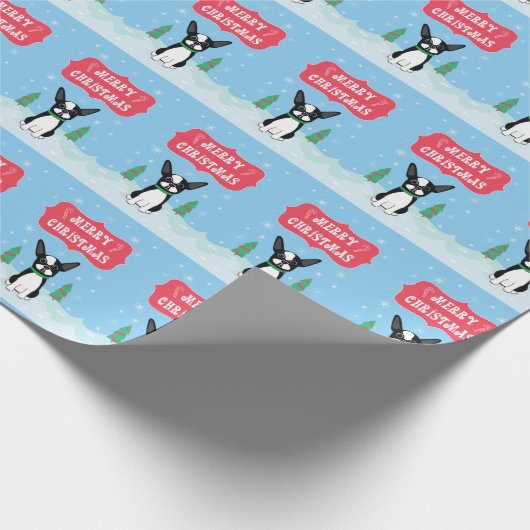Boston Terrier Merry Kerstmis Cadeaupapier (Hoek)