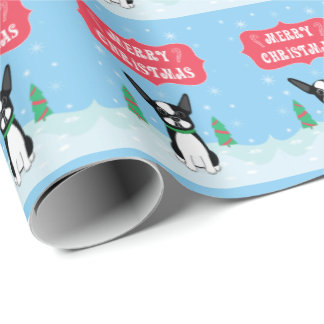 Boston Terrier Merry Kerstmis Cadeaupapier