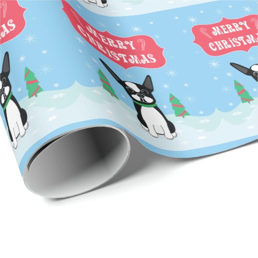 Boston Terrier Merry Kerstmis Cadeaupapier (Rol Hoek)
