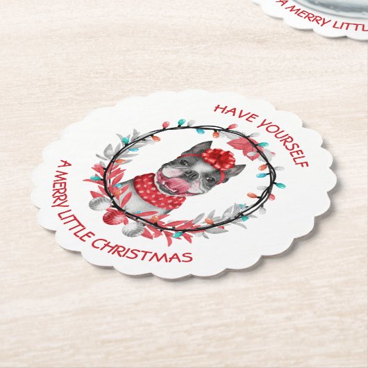 Boston Terrier Merry Kerstmis Kartonnen Onderzetters (Gekanteld)