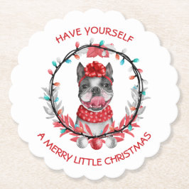 Boston Terrier Merry Kerstmis Kartonnen Onderzetters