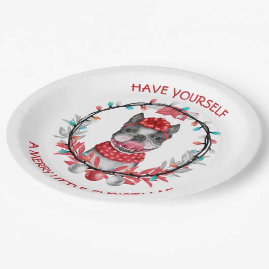 Boston Terrier Merry Kerstmis Papieren Bordje (Gekanteld)