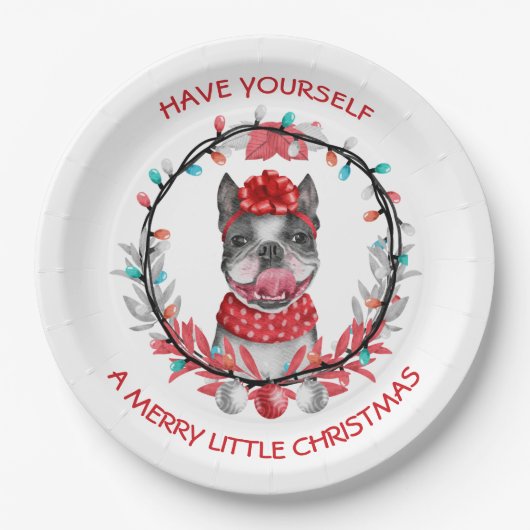 Boston Terrier Merry Kerstmis Papieren Bordje (Voorkant)